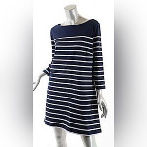 J.McLaughlin Sylvie Boatneck Breton Stripe Dress Size small Blue 3/4 Sleeve